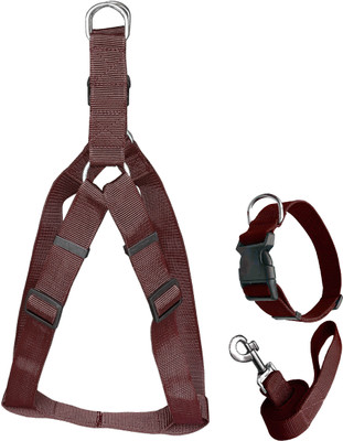Petshop7 Nylon Harness Collar Leash for Small Dogs S Small Size Dog & Cat Harness & Leash(Small, Brown)