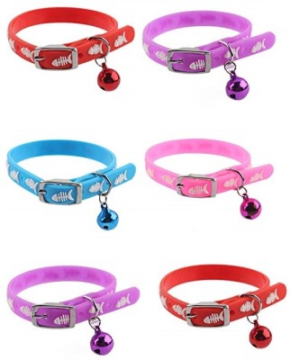 THE DDS STORE 10mm X-Small Puppy Kitten Army Print Nylon Collar with Bell Suitable for Puppies Dog & Cat Everyday Collar(Small, Fish Print Collar Pack of 6)
