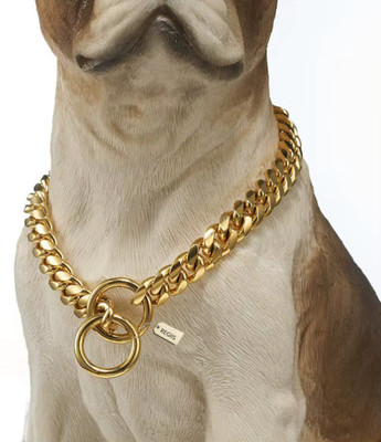 Regiis Luxe Gold Cuban Link Chain Double Ring Clasp Style | 22 Inches - Medium | Dog Choke Chain Collar(Medium, Golden)