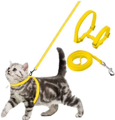 chullbull pet products Cat Harness Full Body With Leash Set - For Walking | Escape Proof Cat Buckle Harness(Medium, YELLOW)