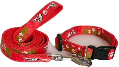 Petstorez Dog Collar and Leash Printed, Adjustable Nylon Collar 15 MM (Red) Dog Collar & Leash(Medium, Red)