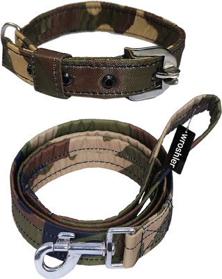 WROSHLER Dog Belt Combo of Green Army Print Dog Collar Leash Specially for Medium Breeds Dog Collar & Leash(Medium, Green {Army PRINT})