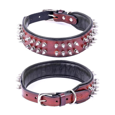 ADIL'S Leather Spike Dog Collar, Adjustable Buckle, D-Ring, Size L, Brown Dog Everyday Collar(Large, Brown)