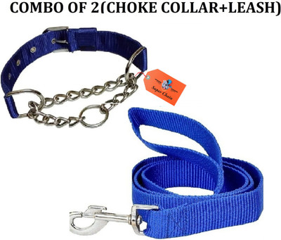 SUPER CHAIN Dog Choke Chain Collar and Dog Training Lead Long Leash Dog Collar & Leash(Medium, Blue)