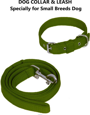HOUSE OF COMMON Dog Belt Combo of Green Dog Collar Specially for Small Breeds with Dog Leash | Dog Collar & Leash(Medium, Green)