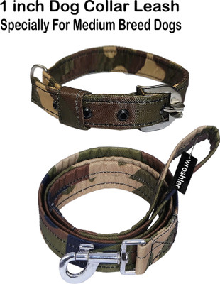 WROSHLER Dog Belt Combo of Green Army Print Dog Collar Leash Specially for Medium Breeds Dog Collar & Leash(Medium, Green {Army PRINT})
