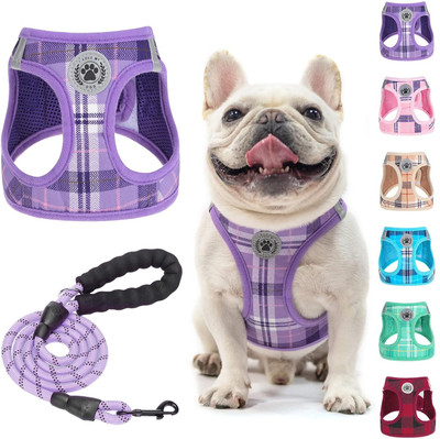 Cawypety Reflective Puppy Harness Dog Harness & Leash(Medium, Purple White)