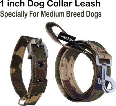 WROSHLER Dog Belt Combo of Green Army Print Dog Collar Leash Specially for Medium Breeds Dog Collar & Leash(Medium, Green {Army Print})