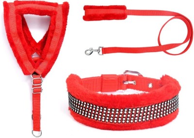 Pet Club51 Dog Fur Harness, Collar and Leash Combo Set (Recommended for 25-35KG PET) Dog Harness & Leash(Large, Red)