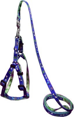 Petshop7 Bone Printed Adjustable Leash with Harness Set Printed Nylon Cat & Puppy Dog & Cat Harness & Leash(Extra Extra Small, Blue)