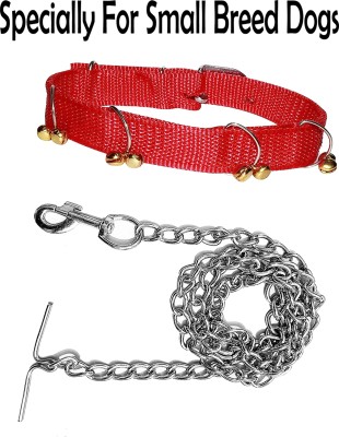 WROSHLER Adjustable Nylon 0.75 INCH Ghungroo Dog Collar & Chain SPECIALLY FOR SMALL DOGS, Dog Collar & Chain(Small, RED)