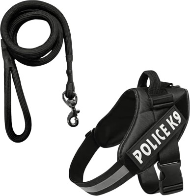 Pihupaws Premium Adjustable, Padded Nylon Combo Chest body Belt K9 Vest No-Pull Dog Harness & Leash(Small, Black)