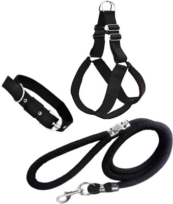 Petyantra Dog Combo Pack Water Proof Neck Collar Belt Rope Set Dog Harness & Leash(Medium, Black)