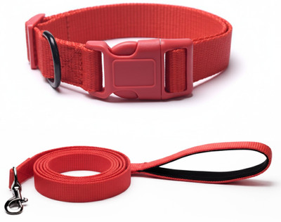 PETSWARE Nylon Collar Leash for Medium/Large Dogs with Color Buckle,Padded Grip & Hook Dog Collar & Leash(Large, RED)