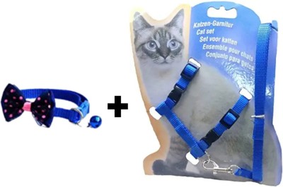 Sip cat harness blue with beautiful blue butterfly collar charm Cat Safety Harness(Small, Blue)