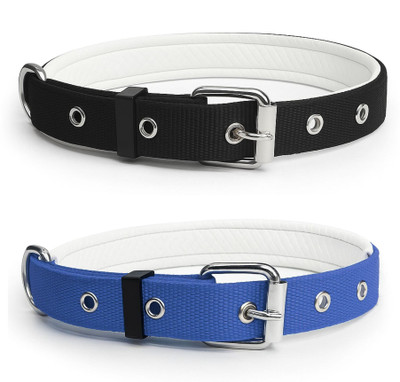 Om Leather Product Pack of 2 Nylon Padded Dog Collar | Comfortable Neck Belt Dog Everyday Collar(Large, BLUE, BLACK)
