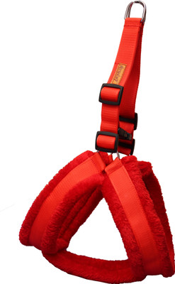 Petshop7 Nylon Dog Harness & Leash Set with Fur Medium (Chest Size - 25-30inch) | Dog Harness & Leash(Medium, Red)
