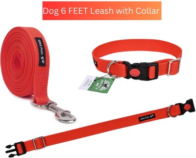 GNS PETS Dog Leash Collar combo 6 feet Nylon strap with SS hook for training PET Puppy 182 cm Dog Strap Leash(Red)