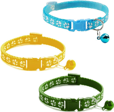 Litvibes Cat collars Set of 3 with bell,Kitten and small dogs soft adjustable collar safe,solid and protection breakaway for cats and puppies,cute kitty neckband with Paw print- (Yellow,Dark Green,Light Blue) Cat Everyday Collar(Small, Multi)