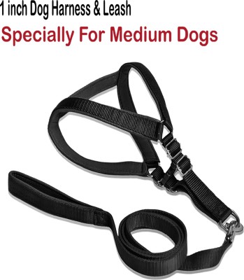 WROSHLER NYLON BLACK PADDED DOG BODY HARNESS & LEASH ADJUSTABLE CHEST SIZE 21-29 INCH Dog Harness & Leash(Medium, BLACK 1 INCH)