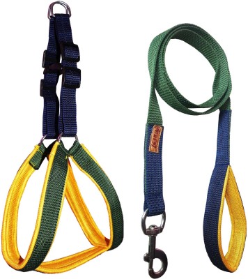 Petshop7 Duel colour messh Harness and Leash Dog Harness & Leash(Medium, Blue and Green)