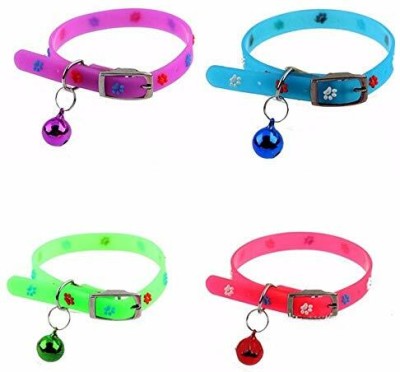 THE DDS STORE 10mm X-Small Puppy Kitten Army Print Nylon Collar with Bell Suitable for Puppies Dog & Cat Everyday Collar(Small, Paw Print Silicon Collar Pack of 4)