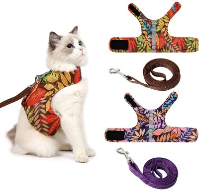 PETANGEL Cat Harness and Leash for Walking Escape Proof Air Mesh Fabric Outdoor Walking Cat Harness & Leash(Medium, Orange, Purple)
