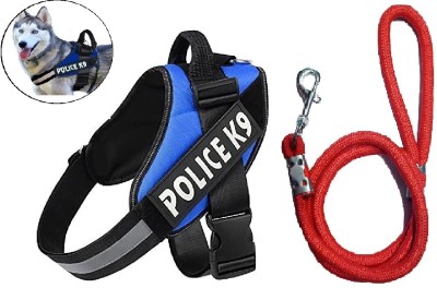 Hachiko Dog Need (Combo of 2) Police K9 Harness Body Belt Soft Padded Harness With Rope Dog Standard Harness(Extra Large, Red,Blue)