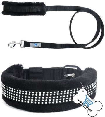 THE DDS STORE Nylon Collar and Leash with Soft Fur , Nylon Dog Collar & Leash -2 Piece Set Dog Collar & Leash(Extra Large, BLACK)
