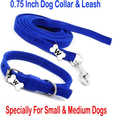 WROSHLER ADJUSTABLE NYLON 0.75 INCH BLUE DOG COLLAR & LEASH SPECIALLY FOR SMALL PUPPY DOG Dog & Cat Collar & Leash(Small, BLUE)