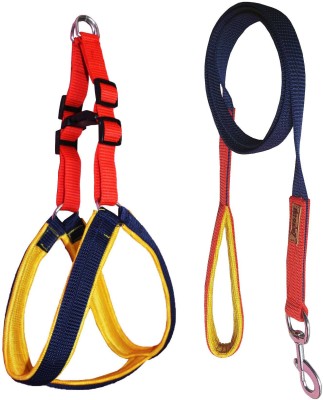 Petshop7 Duel colour messh Harness and Leash Dog Harness & Leash(Medium, Red and Blue)