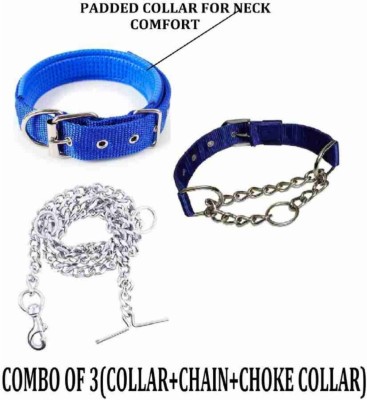Sip Premium quality Dog belt, Collar, chain For medium Bread Dog Collar & Leash(Medium, Blue, Silver)