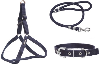 Wild Smith Adjustable & Stylish Dog Collar,Dog Harness,& Leash Set (Suitable for 10-25kg) Dog Harness & Leash(Medium, Navy Blue)