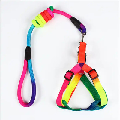 GNS PETS Nylon Glowing Reflecting Dog Rope leash with harness for Dog & Cat Harness & Leash(Medium, Multicolour)