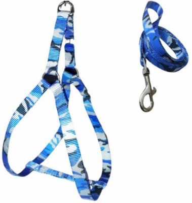 DRK Shop Mart 15 mm 3D Blue Print Leash and Harness Set for Small ,Medium Puppy 1 Pcs Dog & Cat Harness & Leash(Small, Blue)