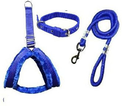 SENAPATI Combo Dog Fur Harness Belts Neck Collar and Rope Set (Waterproof) Dog Collar & Leash(Medium, blue fur)