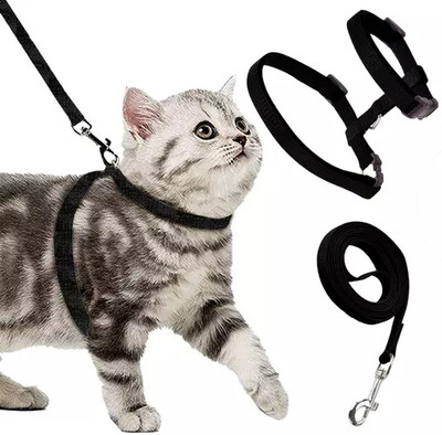 DOSAN 13mm Cat Harness And Leash Set For Rabbit And Cats Nylon Adjustable Cat Buckle Harness(Small, black)