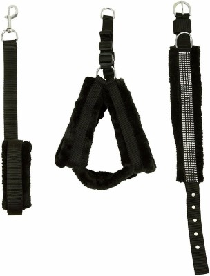 ALCAZAR Dog Fur Harness, Leash & Collar Combo Set (S, Recommended for 5-15KG Pet) Dog Harness & Leash(Small, Black)