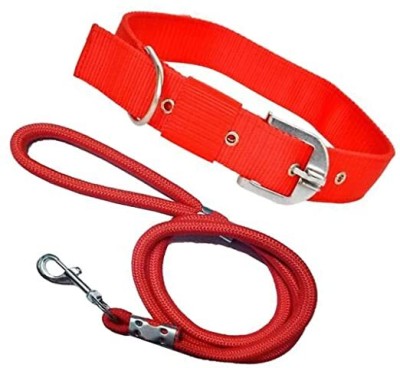 Smart Doggie Combo of Adjustable Dog Collar and Leash for Heavy Dogs of All Breed Dog Collar & Leash(Extra Large, Red)