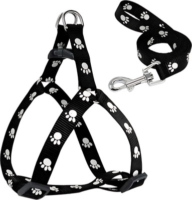 Petstorez 10 mm Paw Print Leash and Harness Set for Small ,Medium Puppy Dog & Cat Harness & Leash(Small, Black)