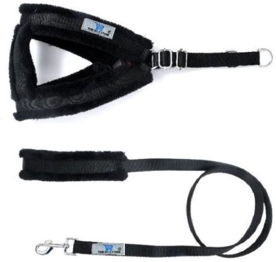 THE DDS STORE Nylon Harness and Leash with Soft Fur , Dog Harness & Leash -2 Piece Set Dog Harness & Leash(55 - 76 cm, BLACK)