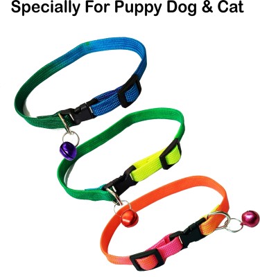 WROSHLER Adjustable Nylon 1/2 inch Multicolor Puppy Dog & Cat Collar Bell [Color My Very] Dog Everyday Collar(Extra Small, MULTICOLOR)