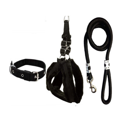 SENAPATI Combo Dog Fur Harness Belts Neck Collar and Rope Set (Waterproof) Dog Collar & Leash(Medium, Black fur)