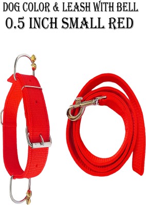 WROSHLER Nylon Adjustable Collar with Bell and Leas [Small] Dog Pet Puppy Cat [0.5 INCH] Dog & Cat Collar & Leash(Small, RED)