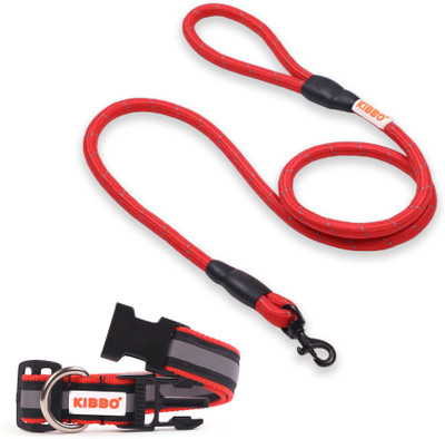 Petstorez Reflective Dog Collar and Rope Leash Combo for Small to Medium Breed 12 MM Dog Collar & Leash(Medium, Red)