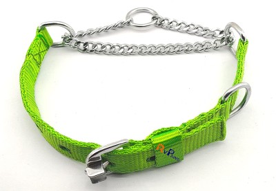 Pups&Pets Dog .75inch adjustable half nylon and half chain choke collar for pets - 1Pcs Dog Bark Contro Collar(Small, Parrot Green)