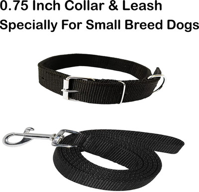 WROSHLER ADJUSTABLE NYLON 0.75 INCH DOG COLLAR & LEASH SPECIALLY FOR SMALL DOG Dog Collar & Leash(Small, BLACK)