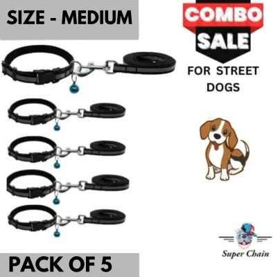 SUPER Reflective Dog Leash Collar for Dog Set with Bell Pack of 5 Dog & Cat Collar & Leash(Medium, Black)