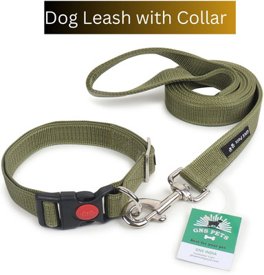 GNS PETS 6 Feet long Comfort Grip Nylon Leash & free size Collar Set Dog Collar & Leash(Large, Pale Green colour)