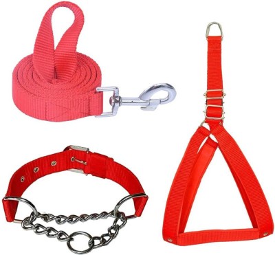 Hundur Store Set of 3 Essential Accessories- Harness, Neck Choke Collar Belt & Leash Set Dog Harness & Leash(Small, Red)